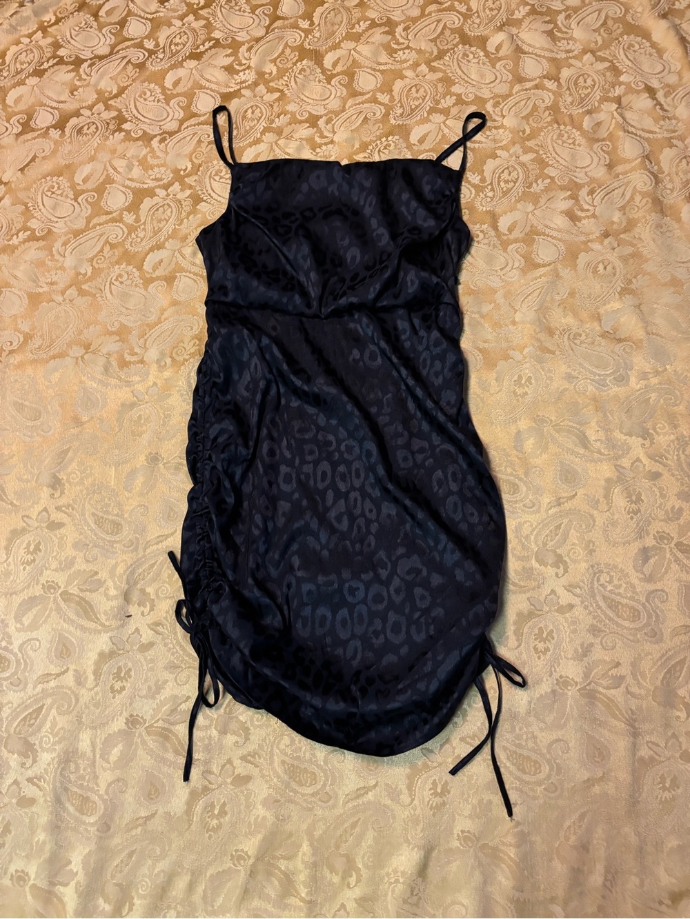 Wild Fable Black Satin Leopard Print Slip Dress